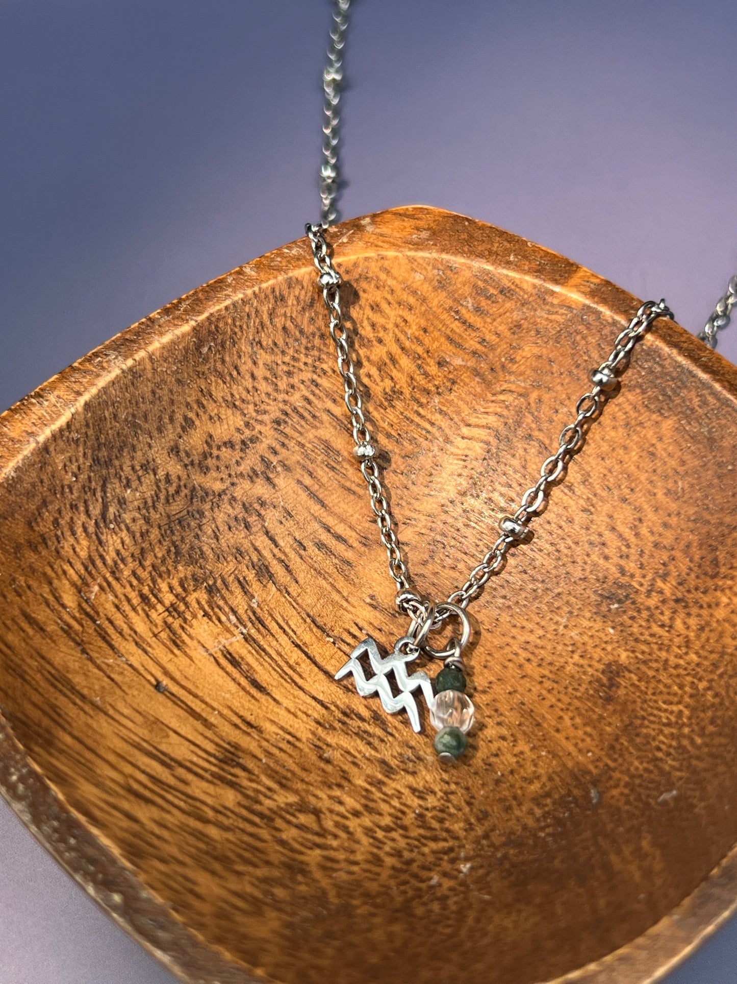 Aquarius - Zodiac Sign Gemstone Silver Necklace