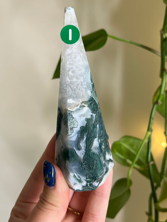 Moss Agate Faceted Tower - i