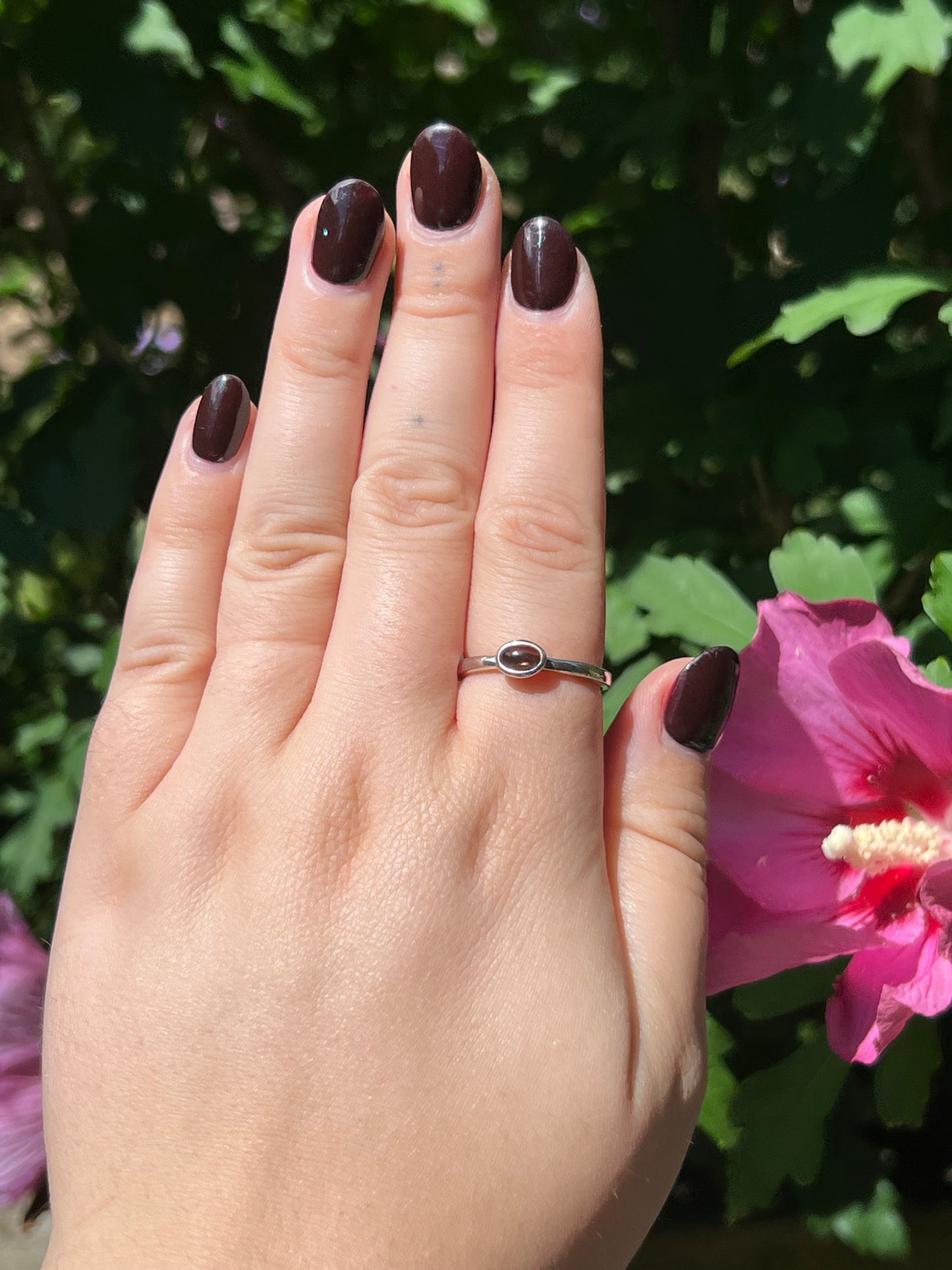 Smoky Quartz Dainty Sterling Silver Ring | Size 8