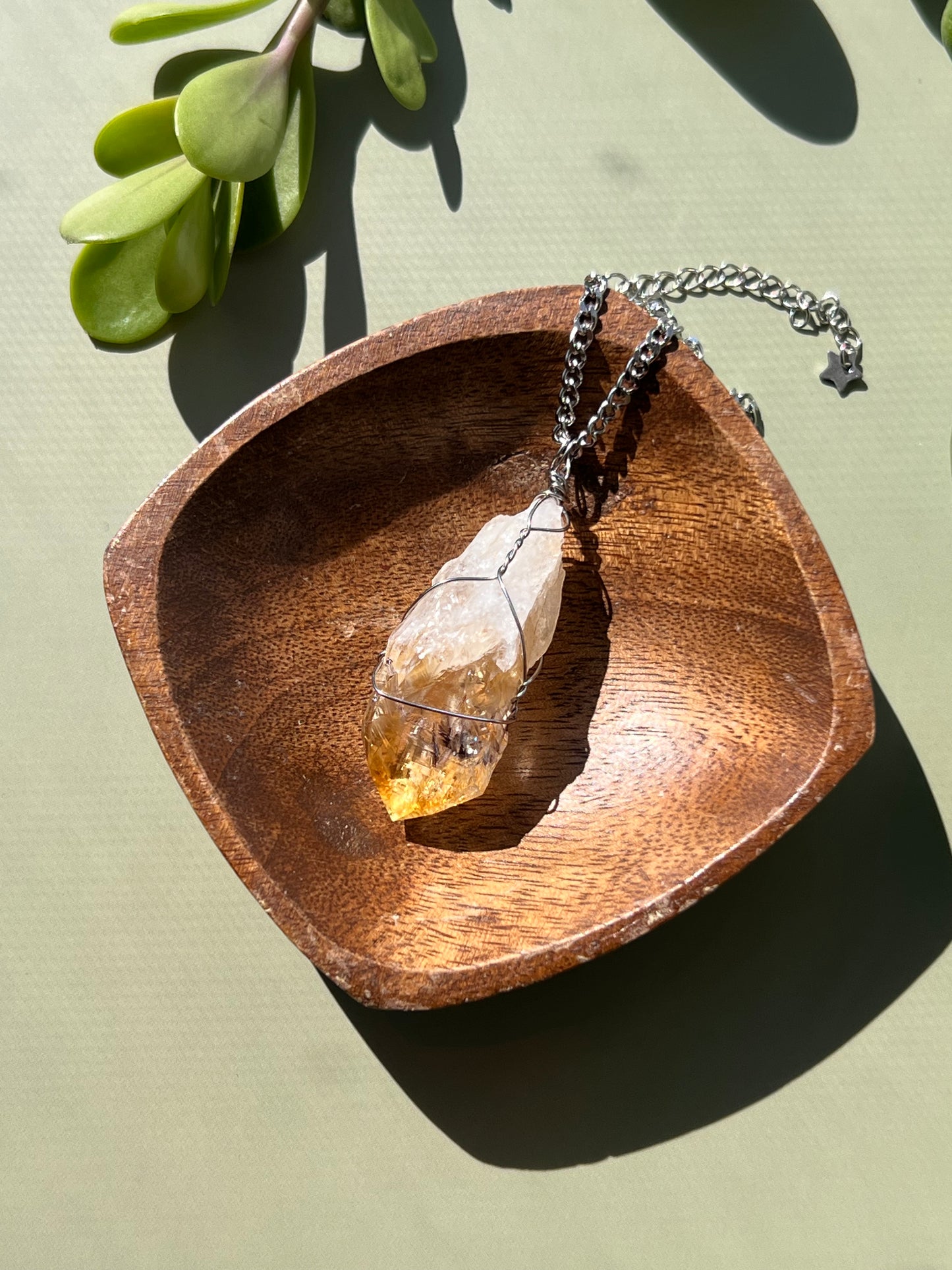 Citrine + Black Rutile Point Silver Necklace