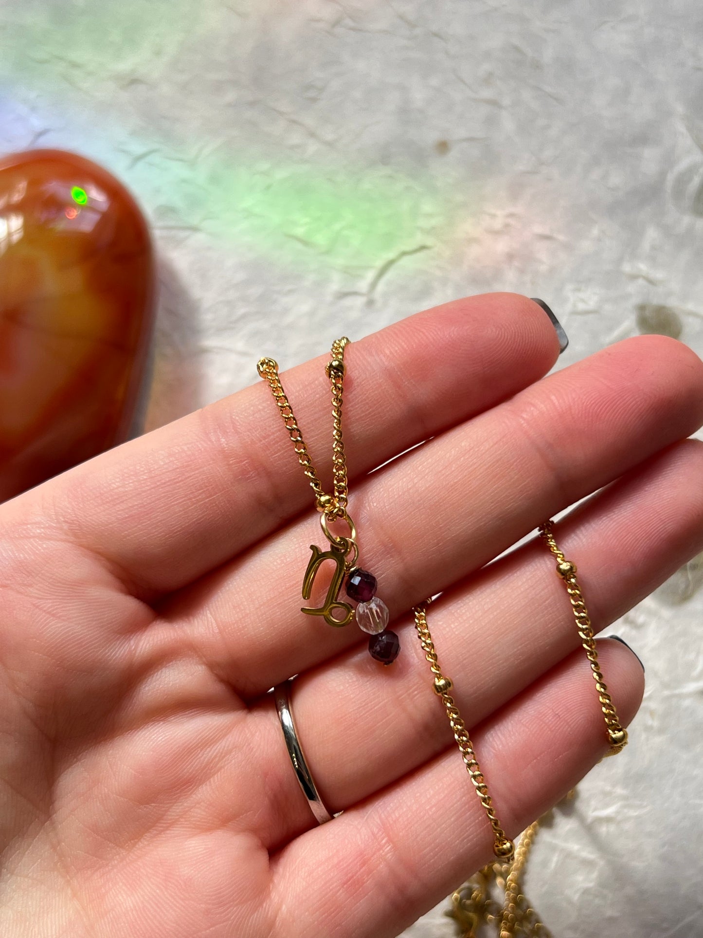Capricorn Zodiac Sign Gemstone Gold Necklace