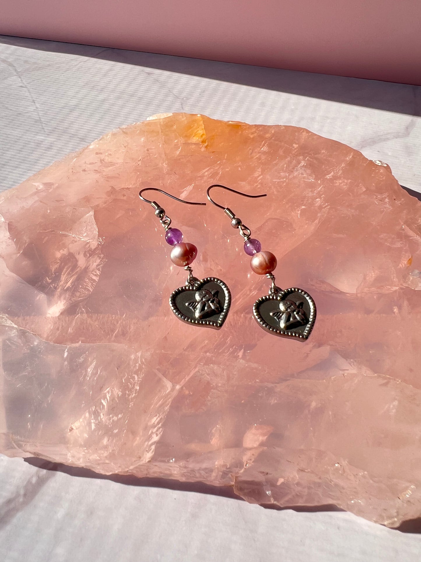 Lavender Pearl + Amethyst Cherub Earrings
