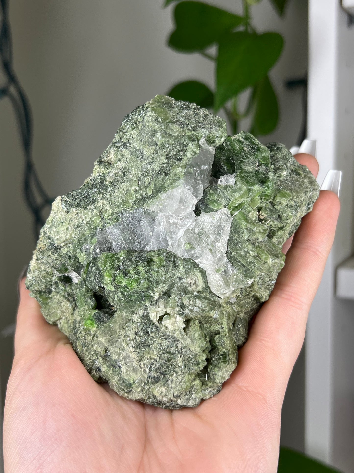 Epidote with Smoky and Clear Quartz Raw