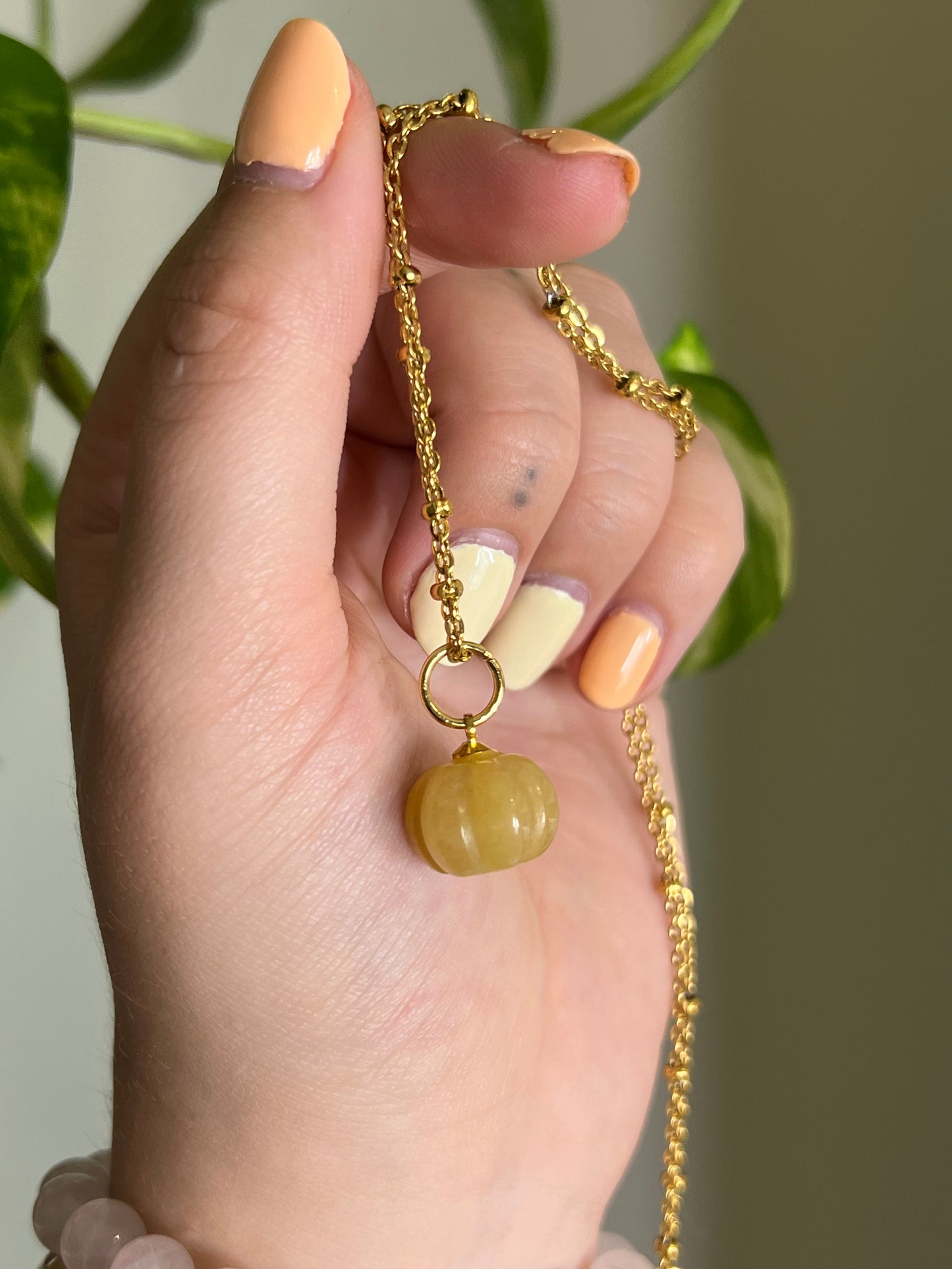 Yellow Aventurine Pumpkin Gold Necklace