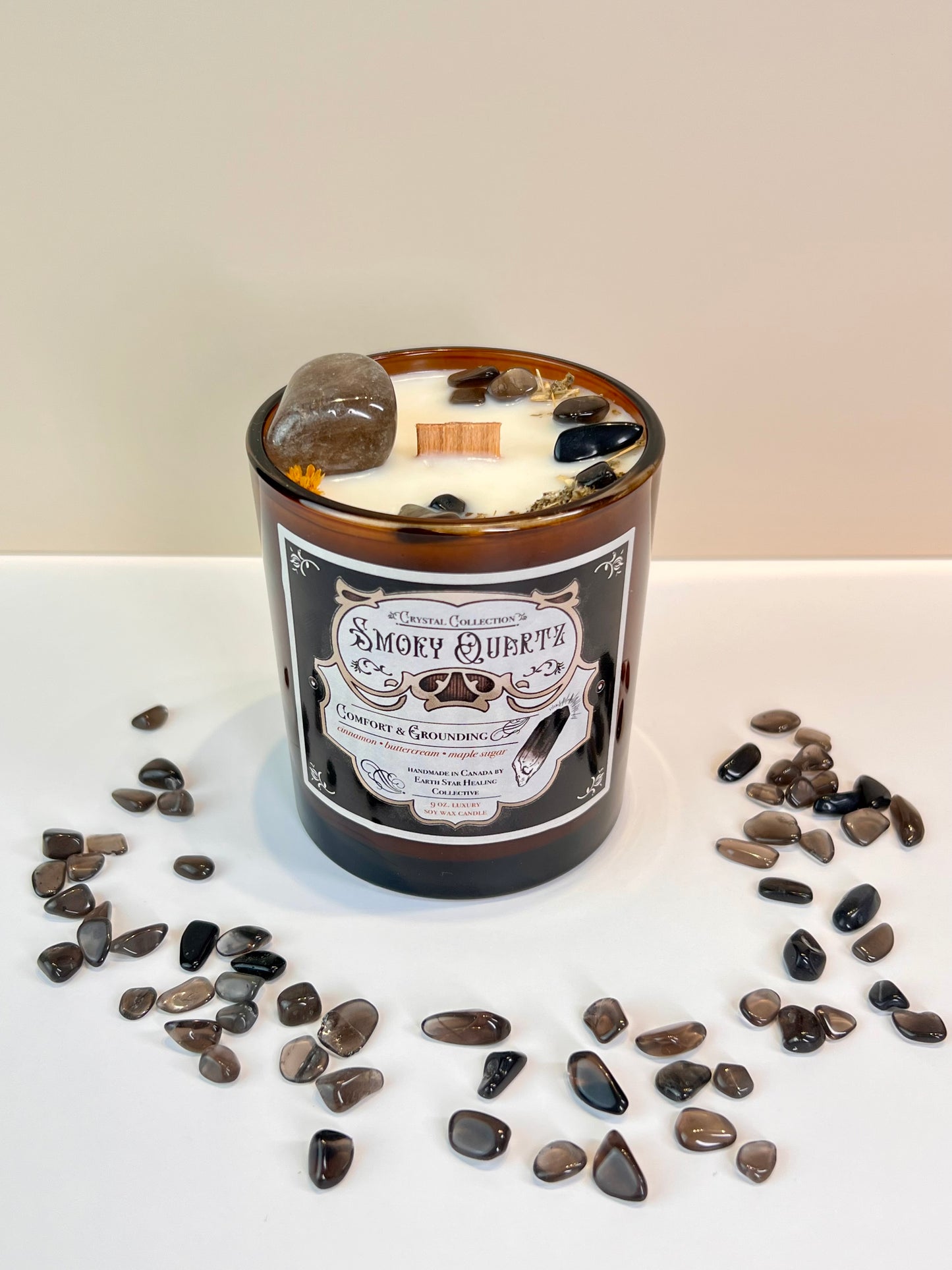 Smoky Quartz - Comfort + Grounding | Luxury Crystal Candle