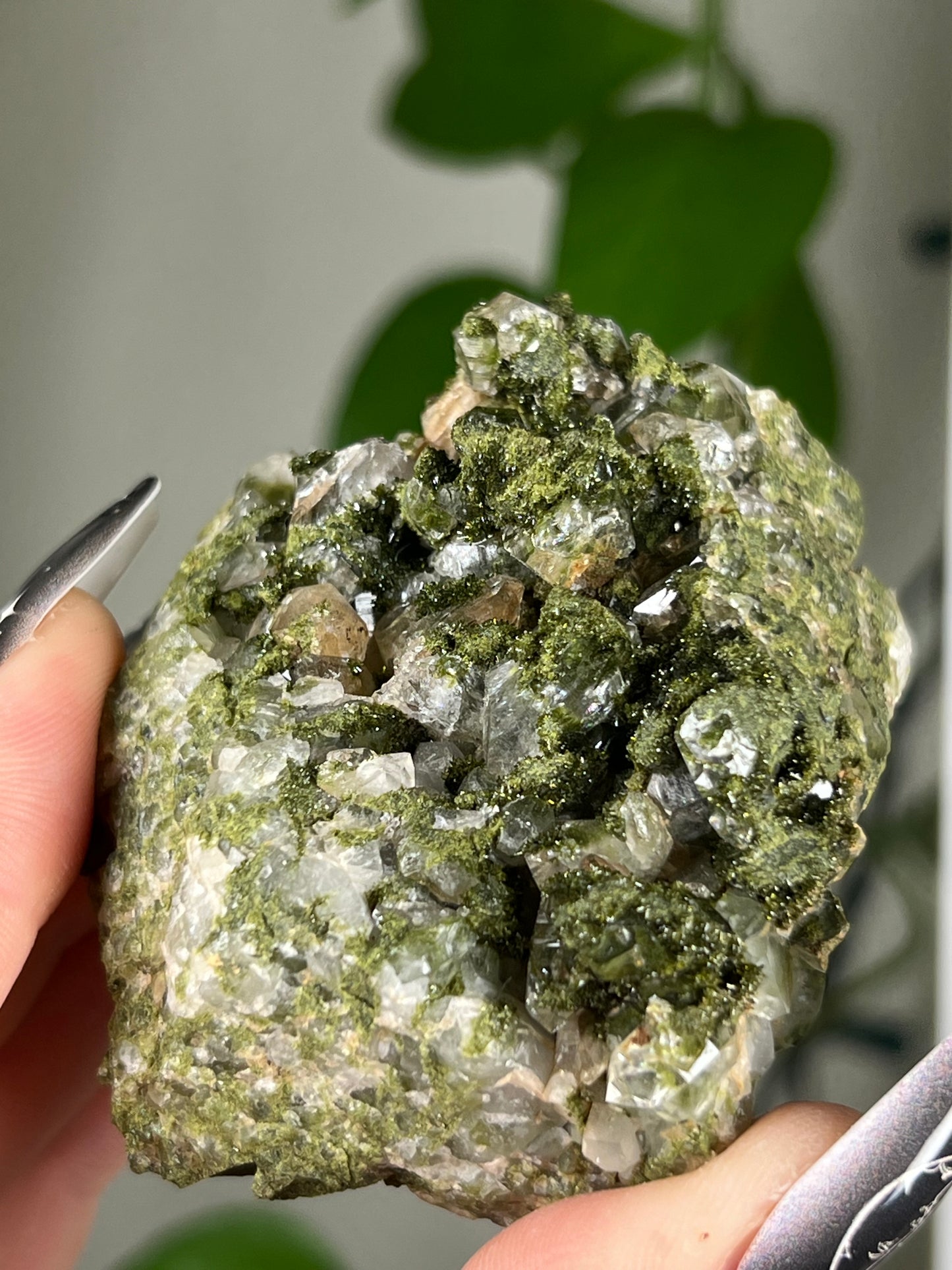 Forest Epidote Quartz Cluster - Rare - B