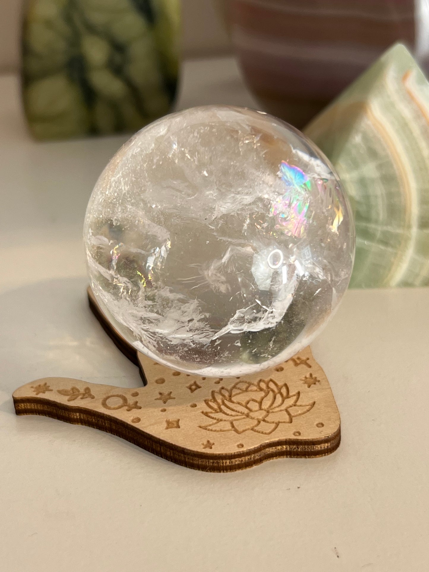 Celestial Lotus Hand Wooden Sphere Stand