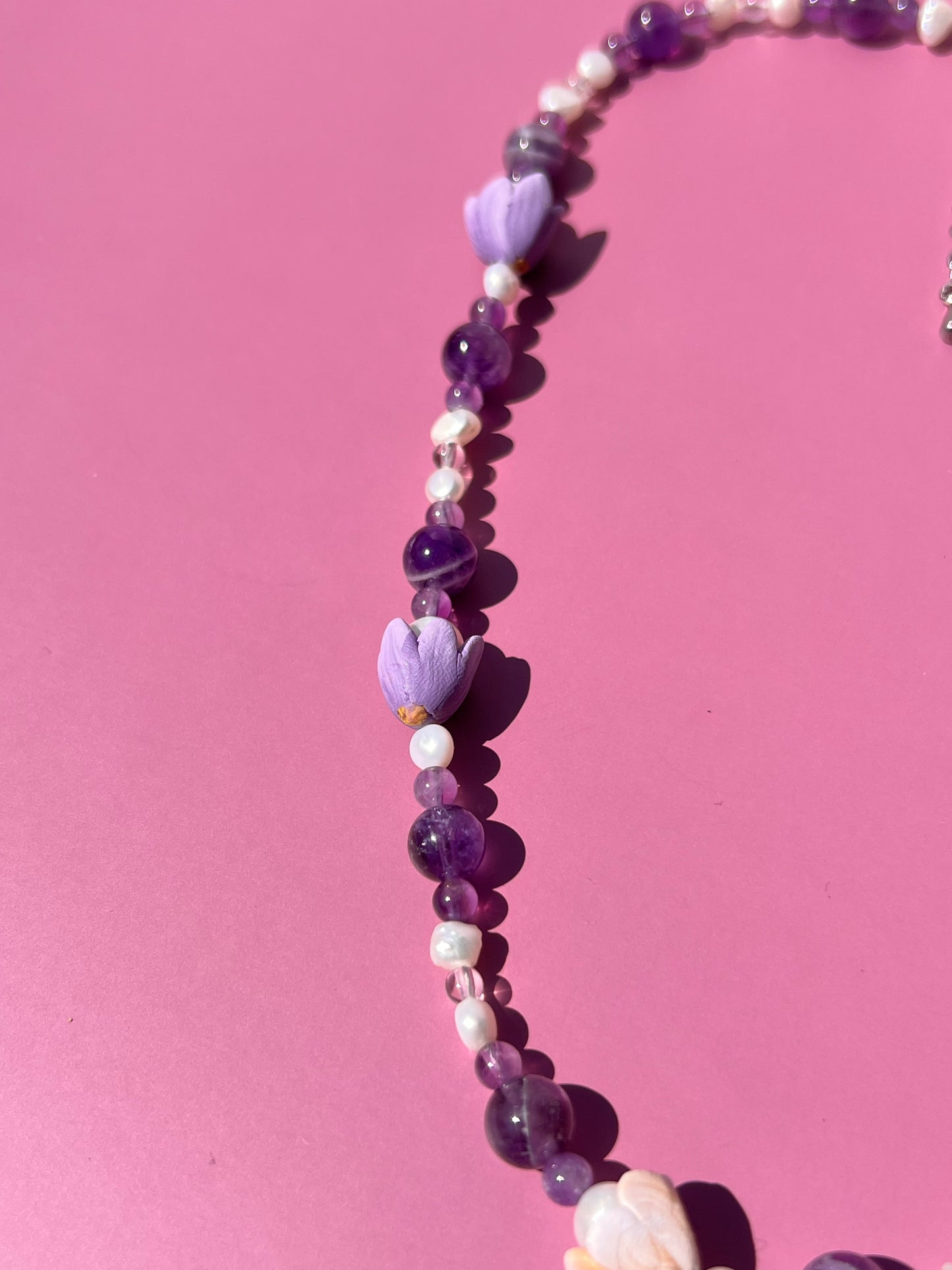 Amethyst + Quartz + Pearl Tulip Necklace