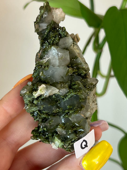 Forest Epidote Quartz Cluster - Q