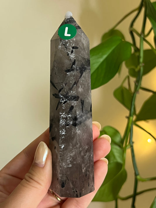 High Quality Black Tourmaline in Quartz Tower - L