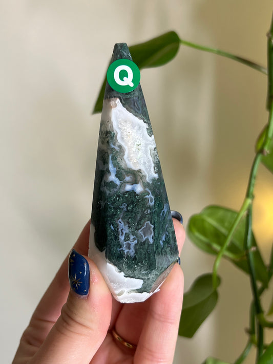 Moss Agate Faceted Tower - Q
