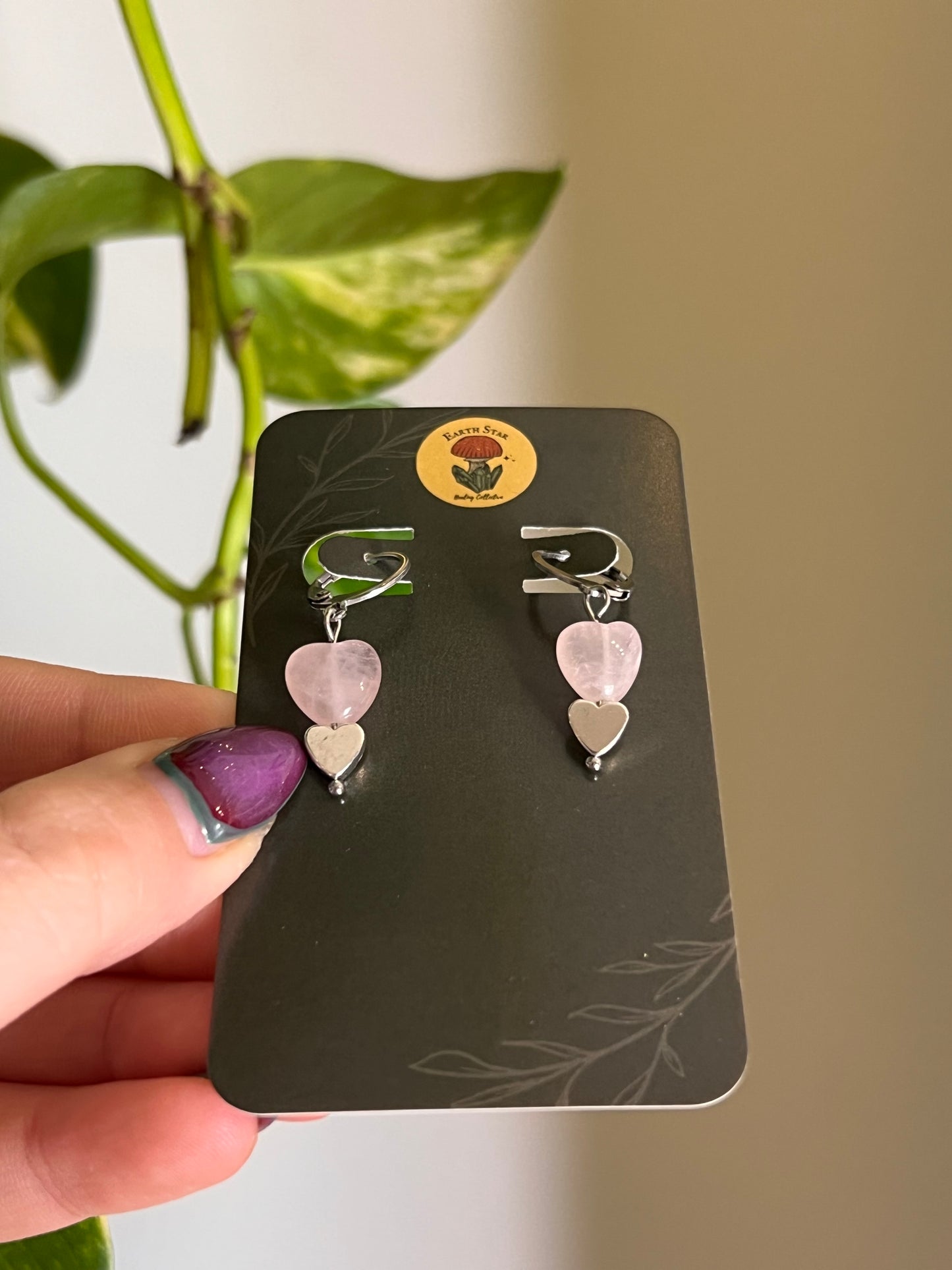 Rose Quartz Heart Huggie Earrings 💗