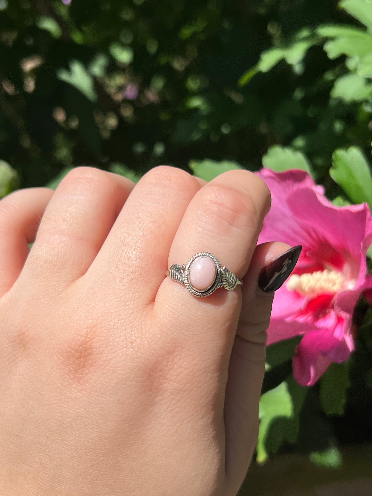 Pink Opal Dainty Sterling Silver Ring | Size 7