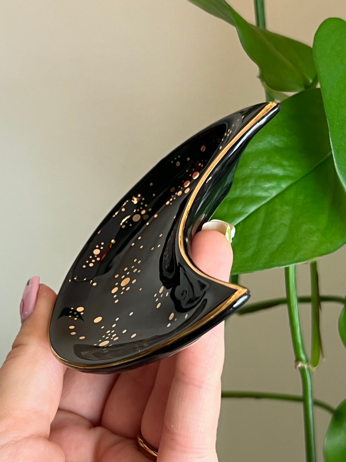 Black Celestial Ceramic Moon Dish