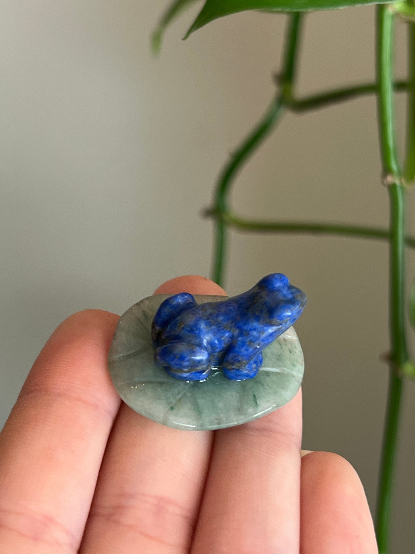 Lapis Lazuli Frog on Green Aventurine Lily Pad