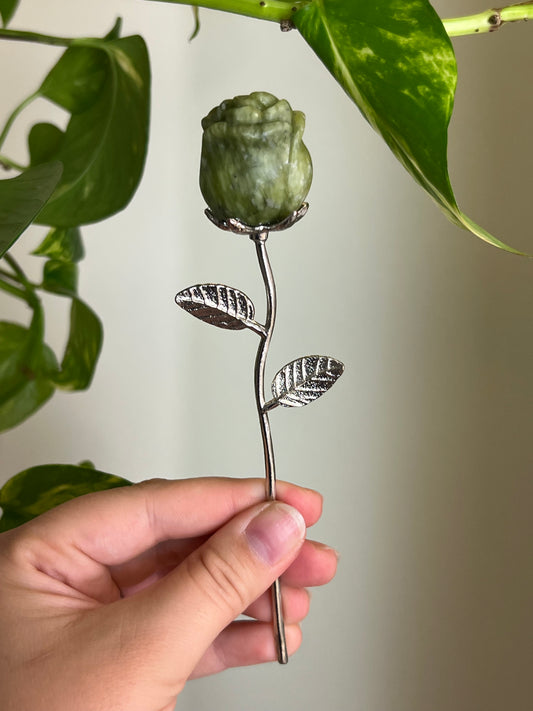 Pastel Jade Rose on Silver Stem