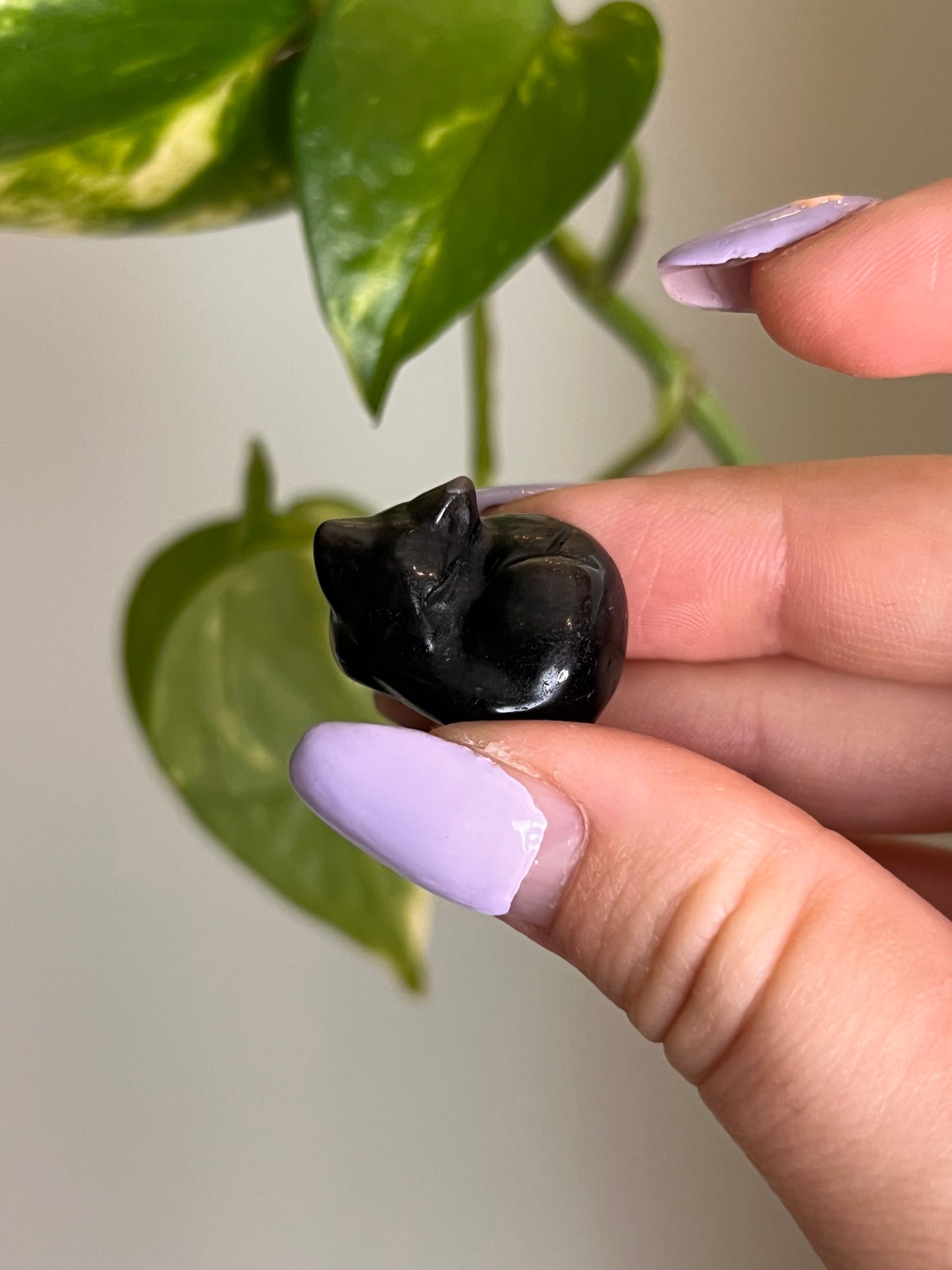 Silver Sheen Obsidian Small Sleeping Cat