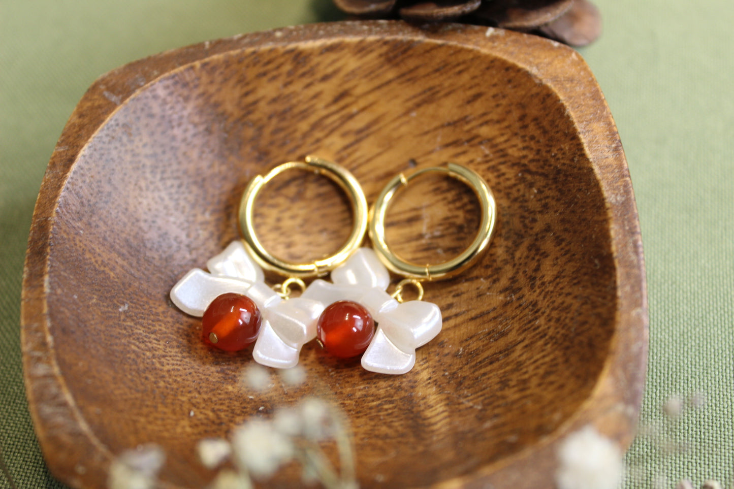 Carnelian Bow Gold Earrings
