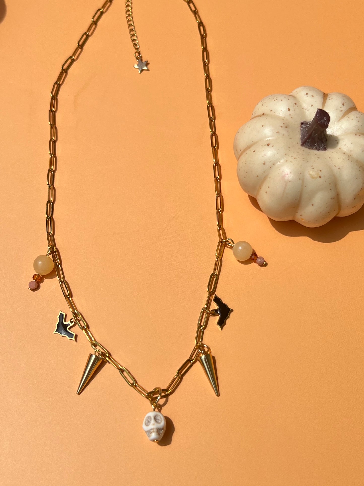 Summer Skeleton Gold Paperclip Necklace ☠️