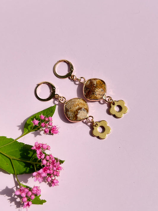 Picture Jasper Flower Power Gold Huggies 🌼