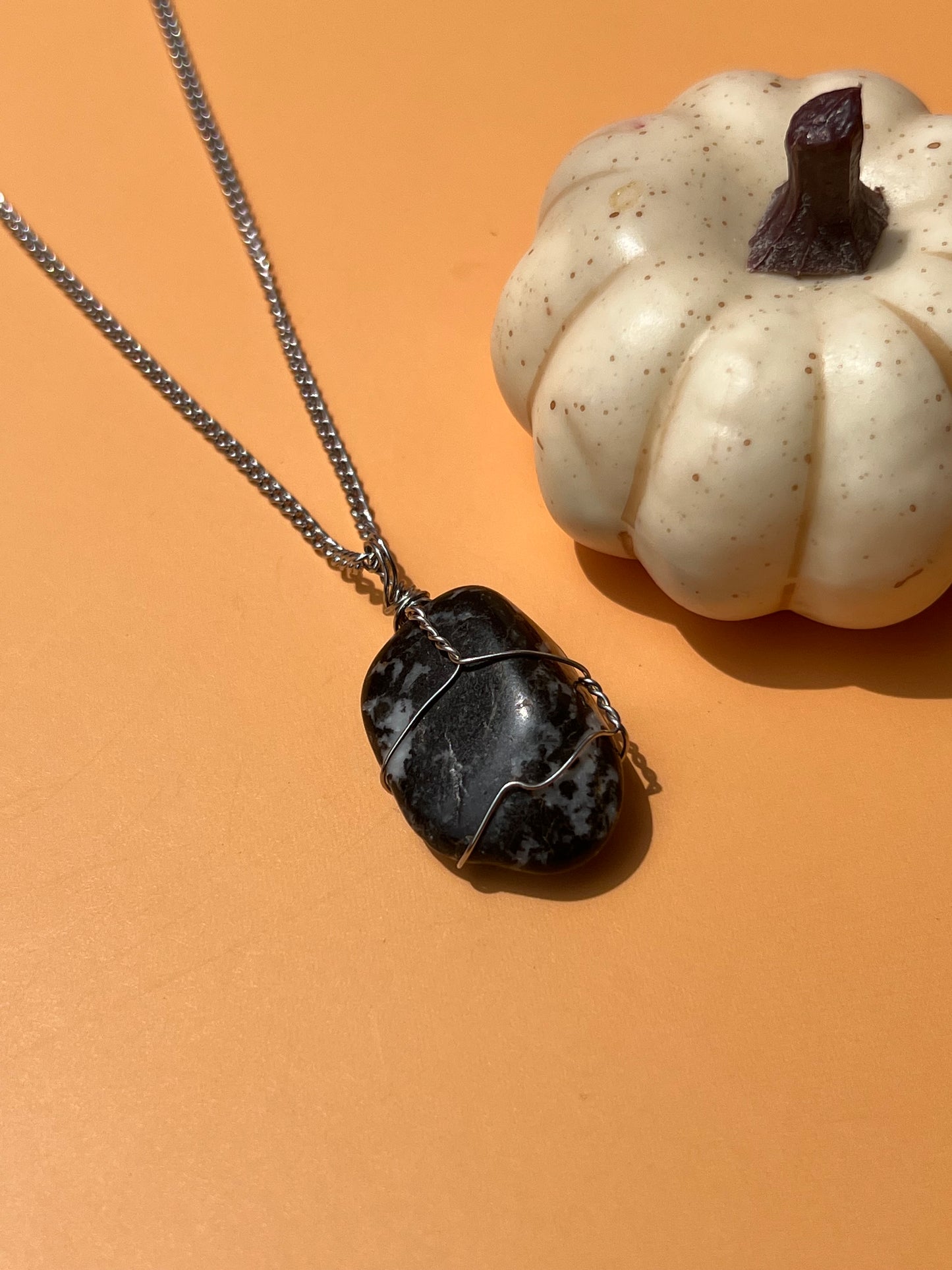 Zebra Jasper Wrapped Silver Necklace 🦓