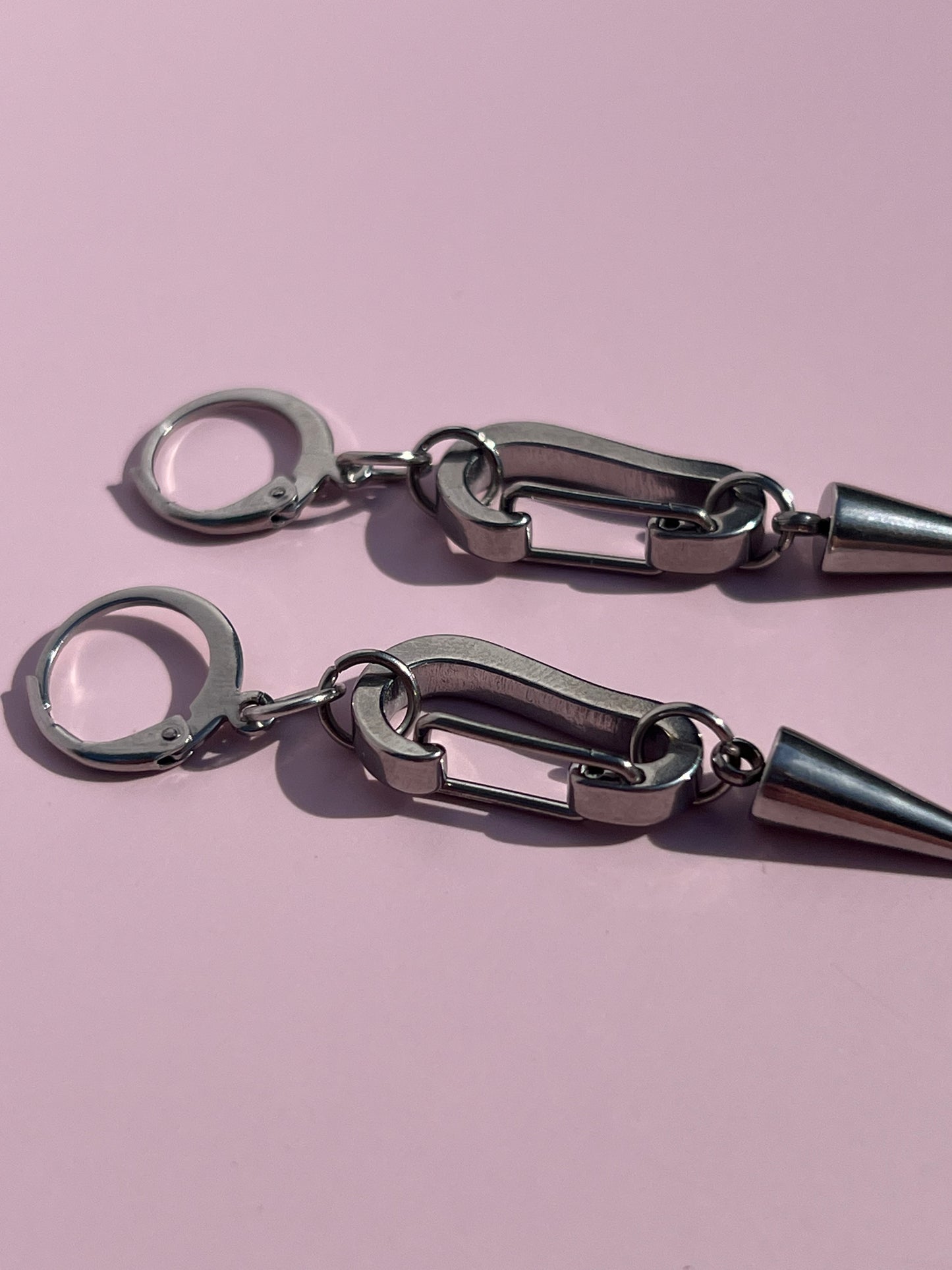Carabiner Silver Spike Earrings