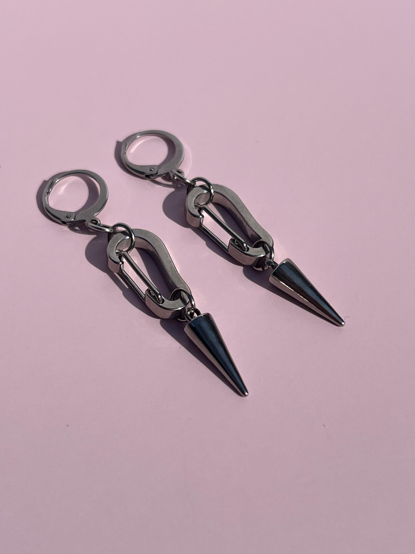 Carabiner Silver Spike Earrings