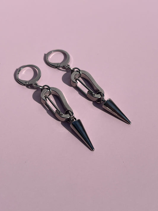 Carabiner Silver Spike Earrings