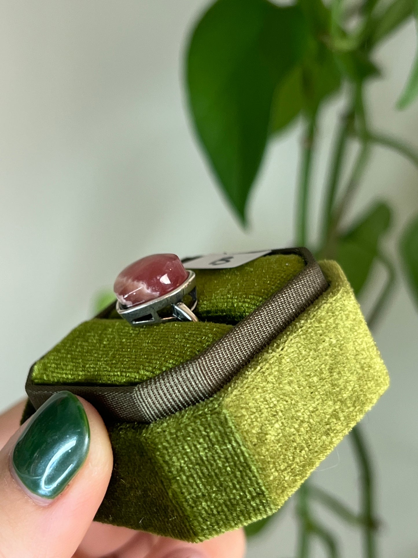 Rhodochrosite Heart Sterling Silver Ring B | Adjustable