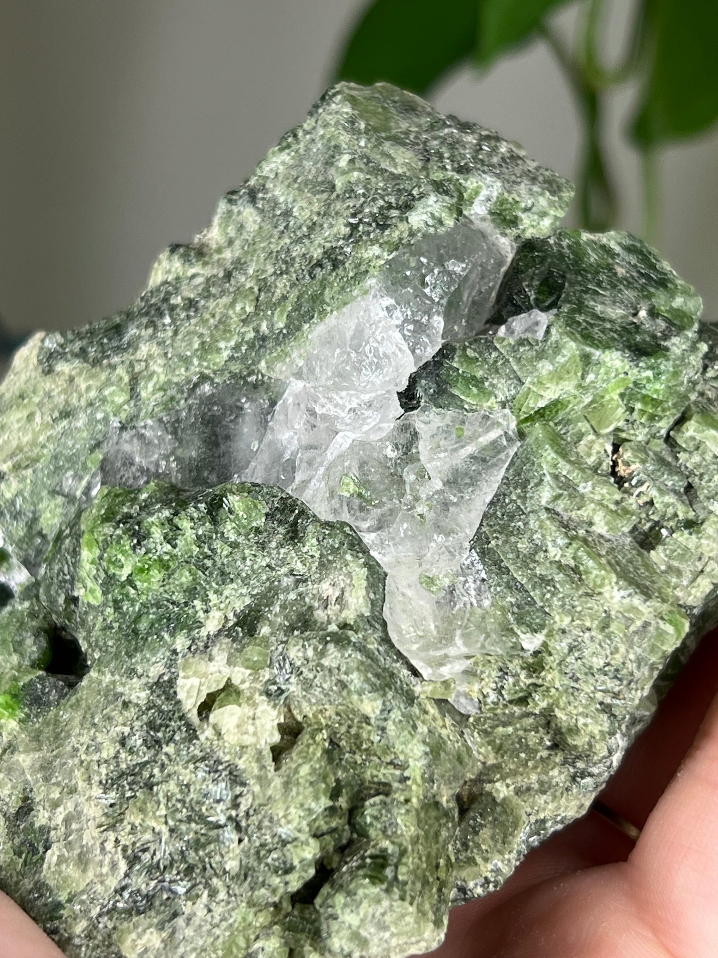 Epidote with Smoky and Clear Quartz Raw