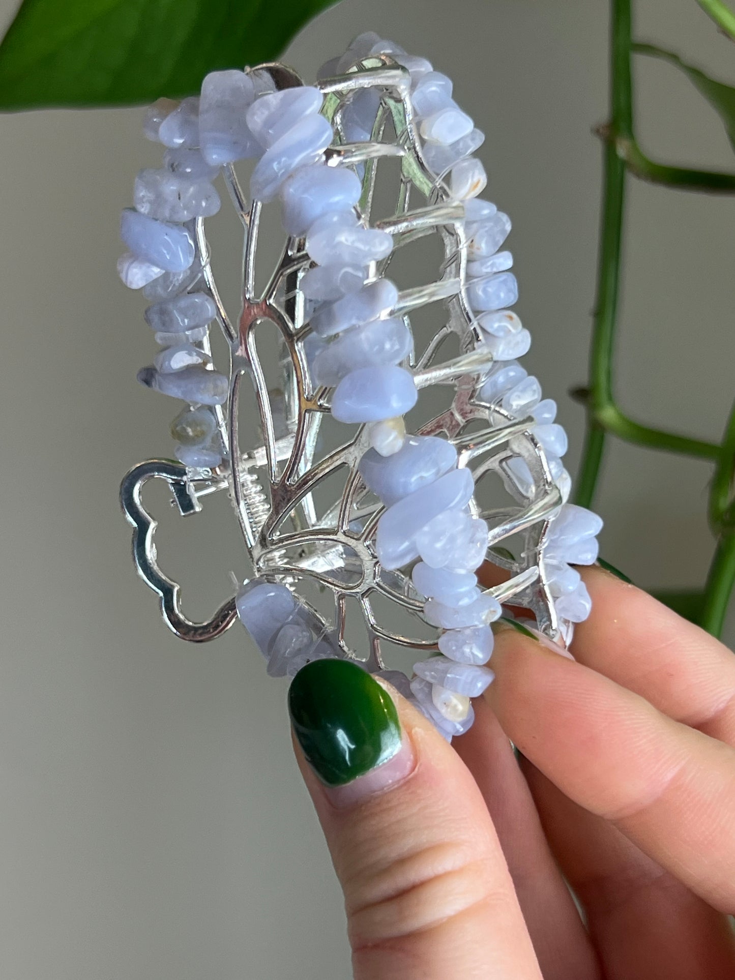 Blue Lace Agate Fairy Claw Clip - Silver