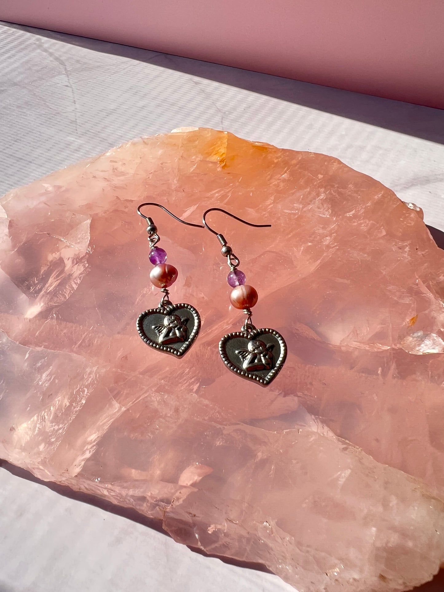 Lavender Pearl + Amethyst Cherub Earrings