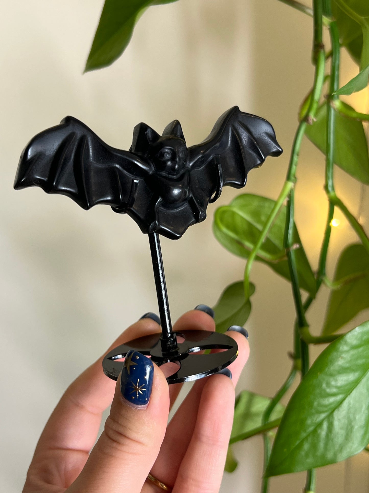 Black Obsidian Bat on Stand