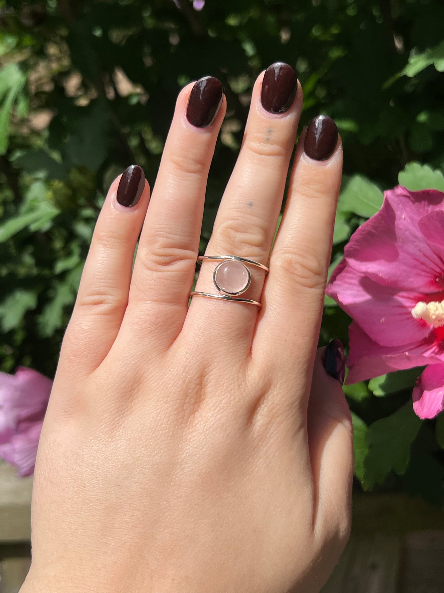 Rose Quartz Double Band Sterling Silver Ring | Size 10.5