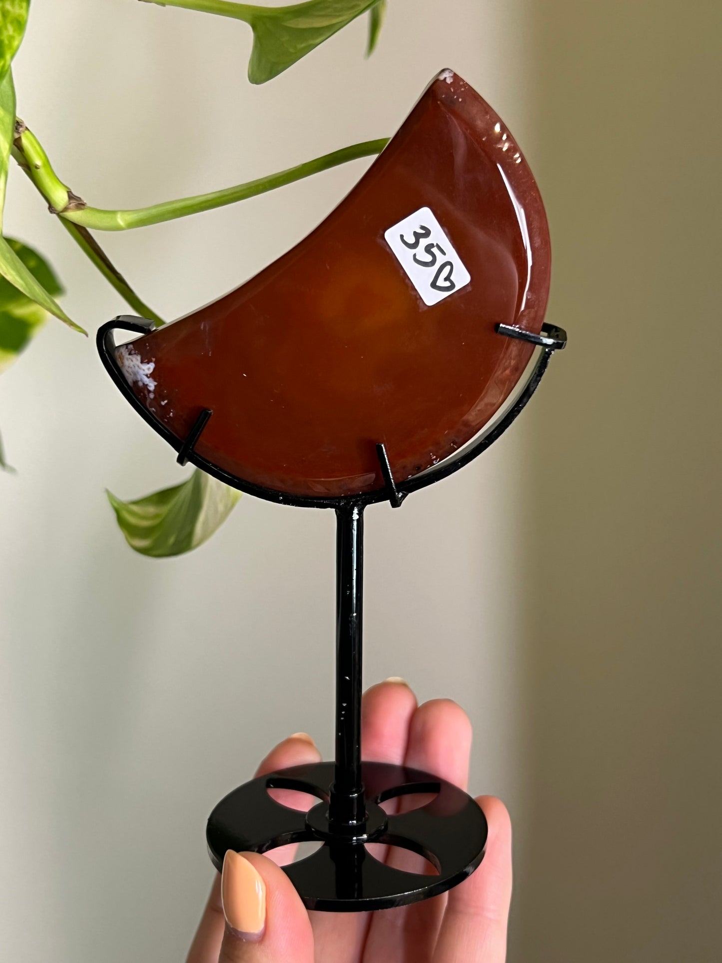Carnelian Druzy Moon on Stand
