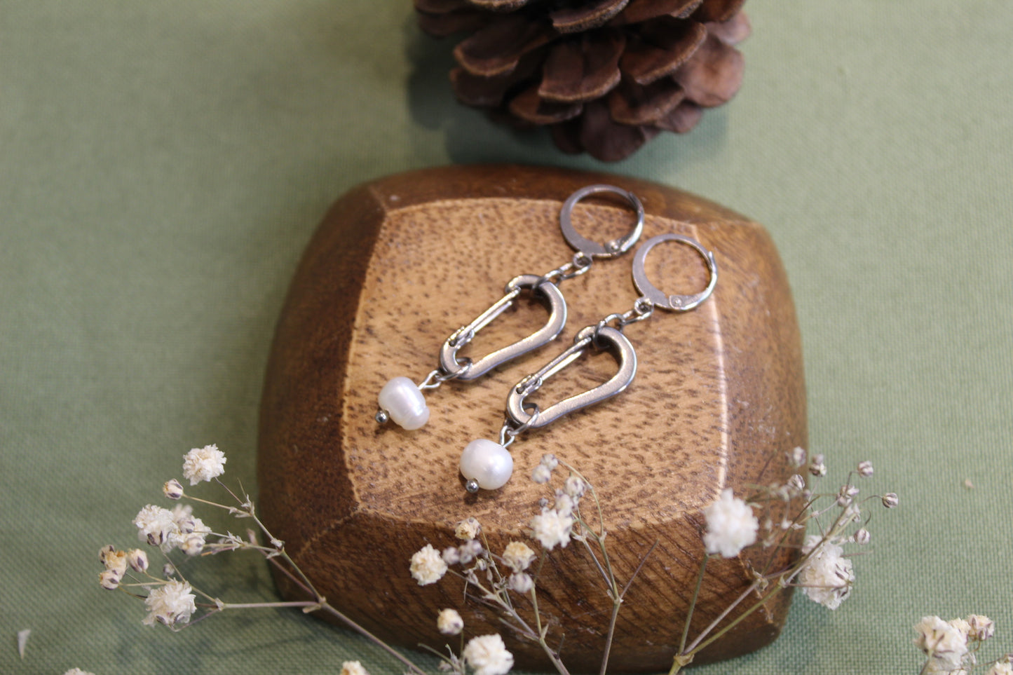 Freshwater Pearl Carabiner Earrings