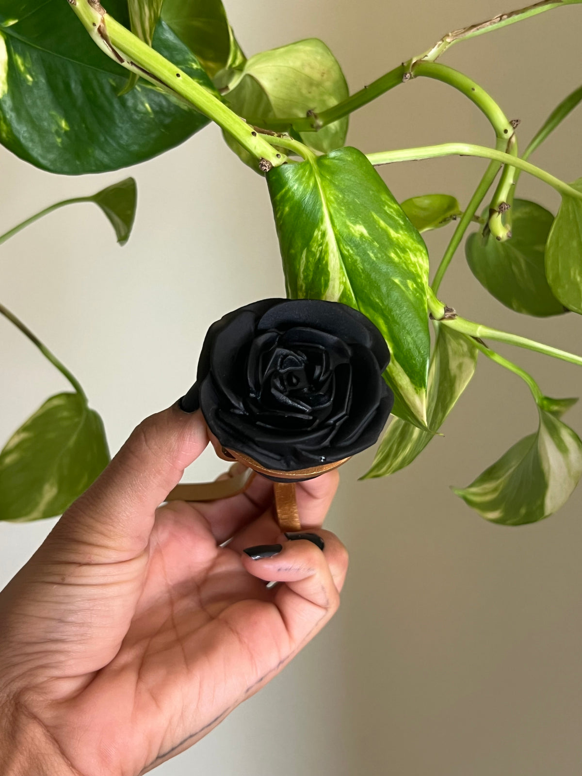 Black Obsidian Rose on Stand