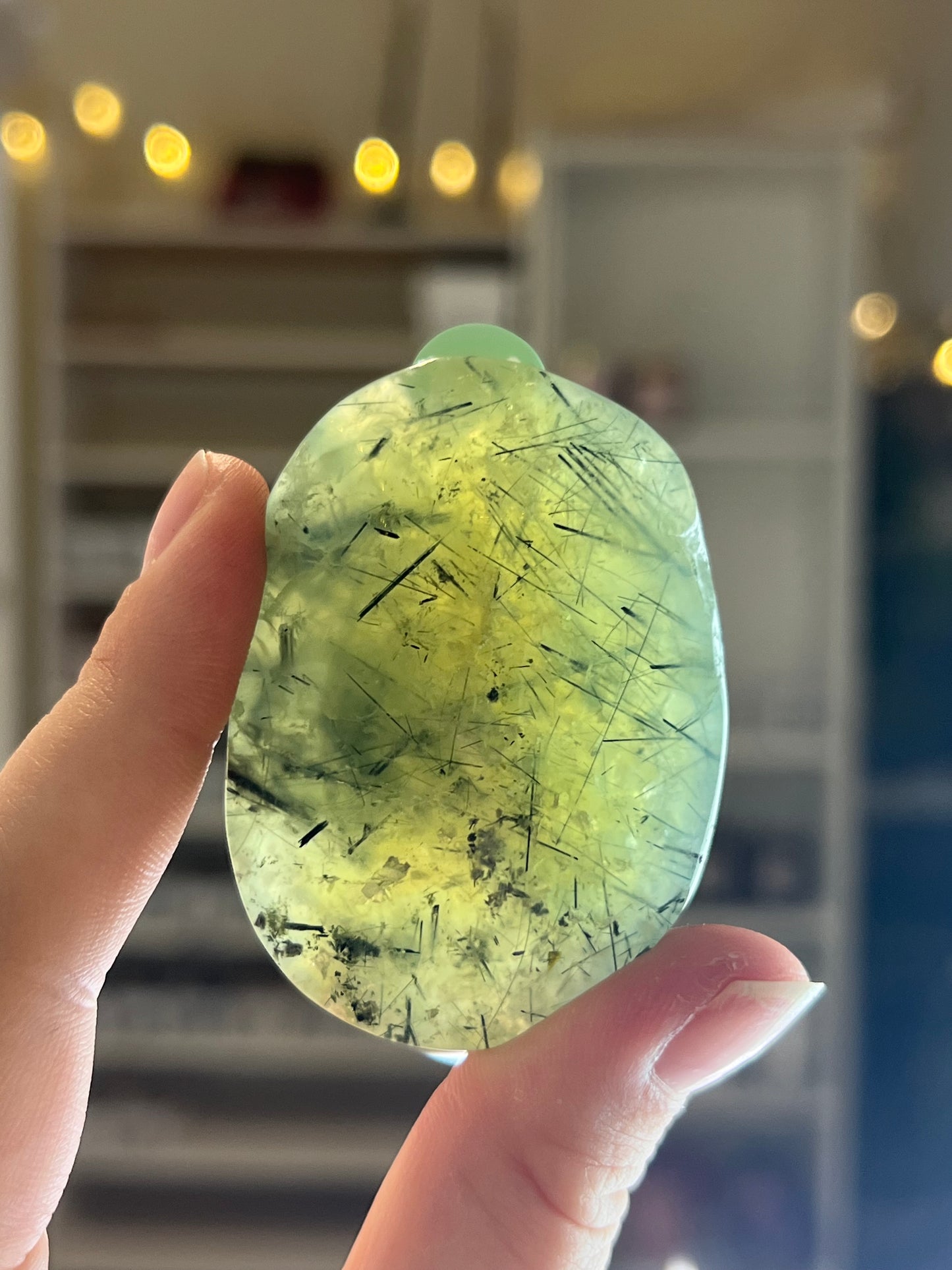 Prehnite with Epidote Palm Stone - W