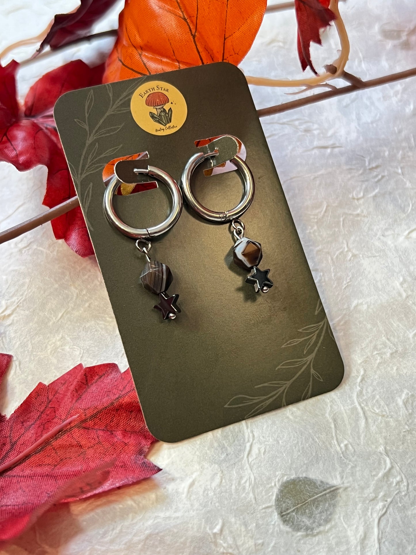 Black Sardonyx Star Hoops
