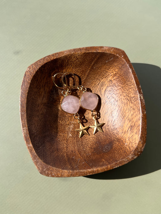 Gold Rose Quartz Star Earrings