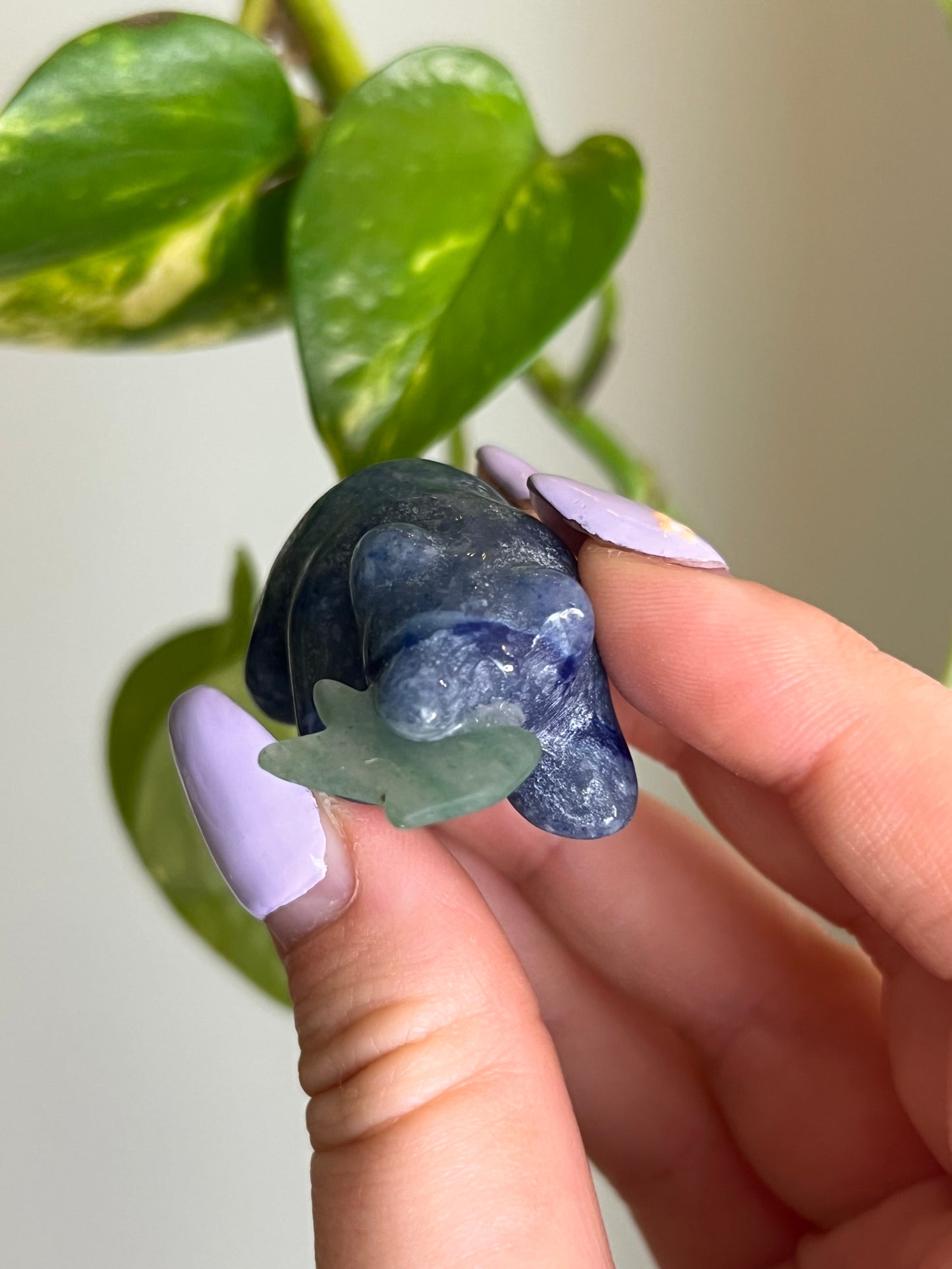 Blue Aventurine Bear with Green Aventurine Fish