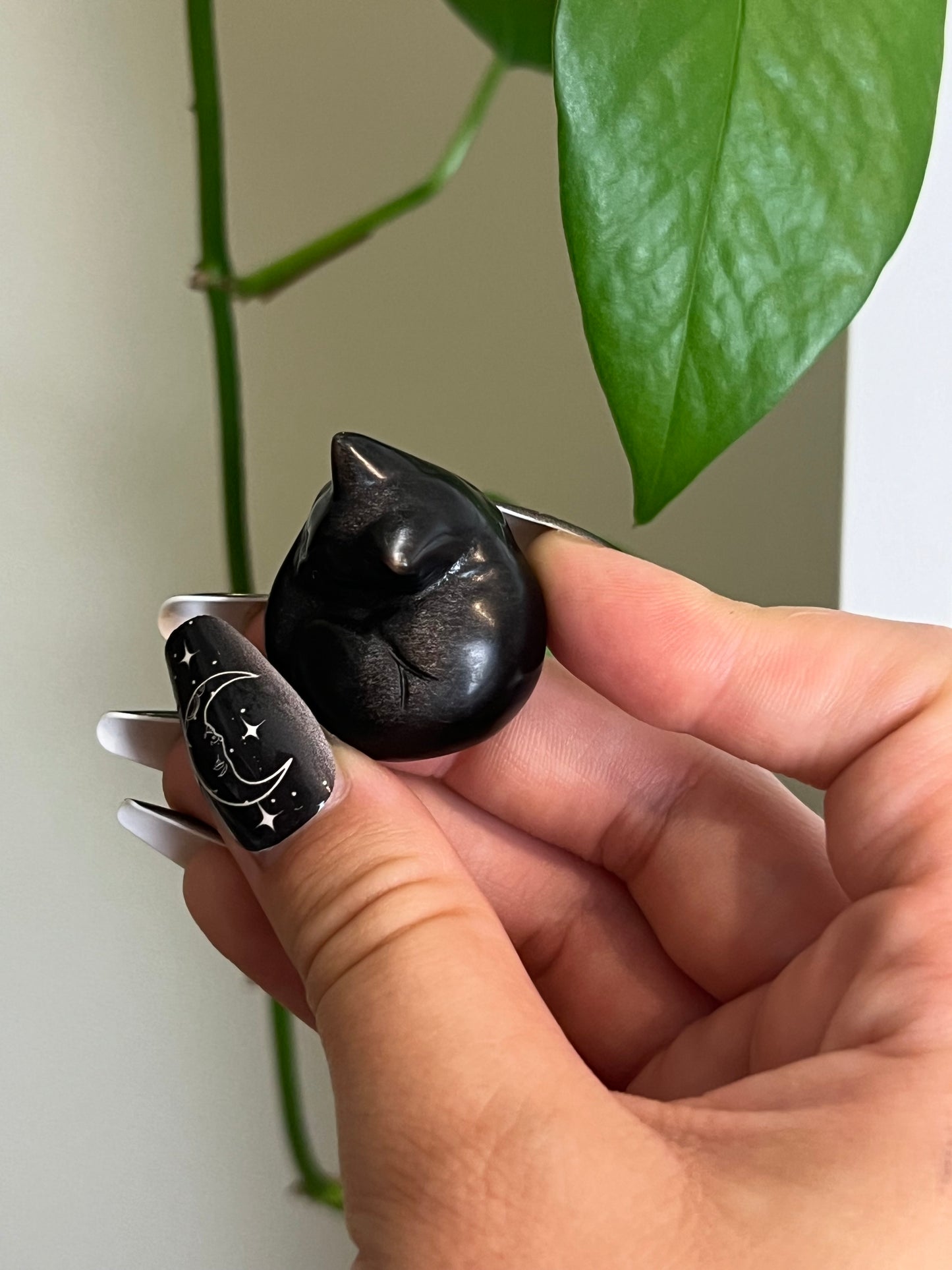 Silver Sheen Obsidian Sleeping Cat