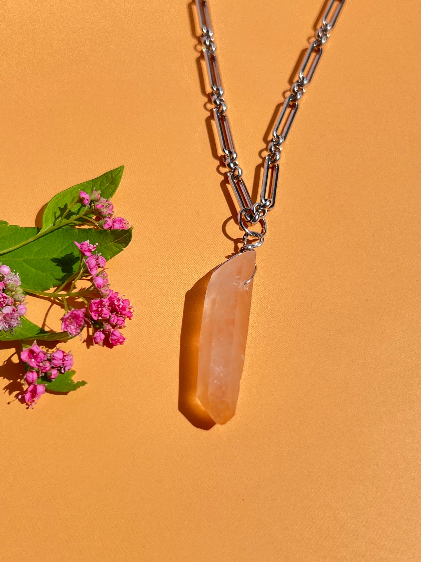 Tangerine Quartz Point Silver Necklace - A
