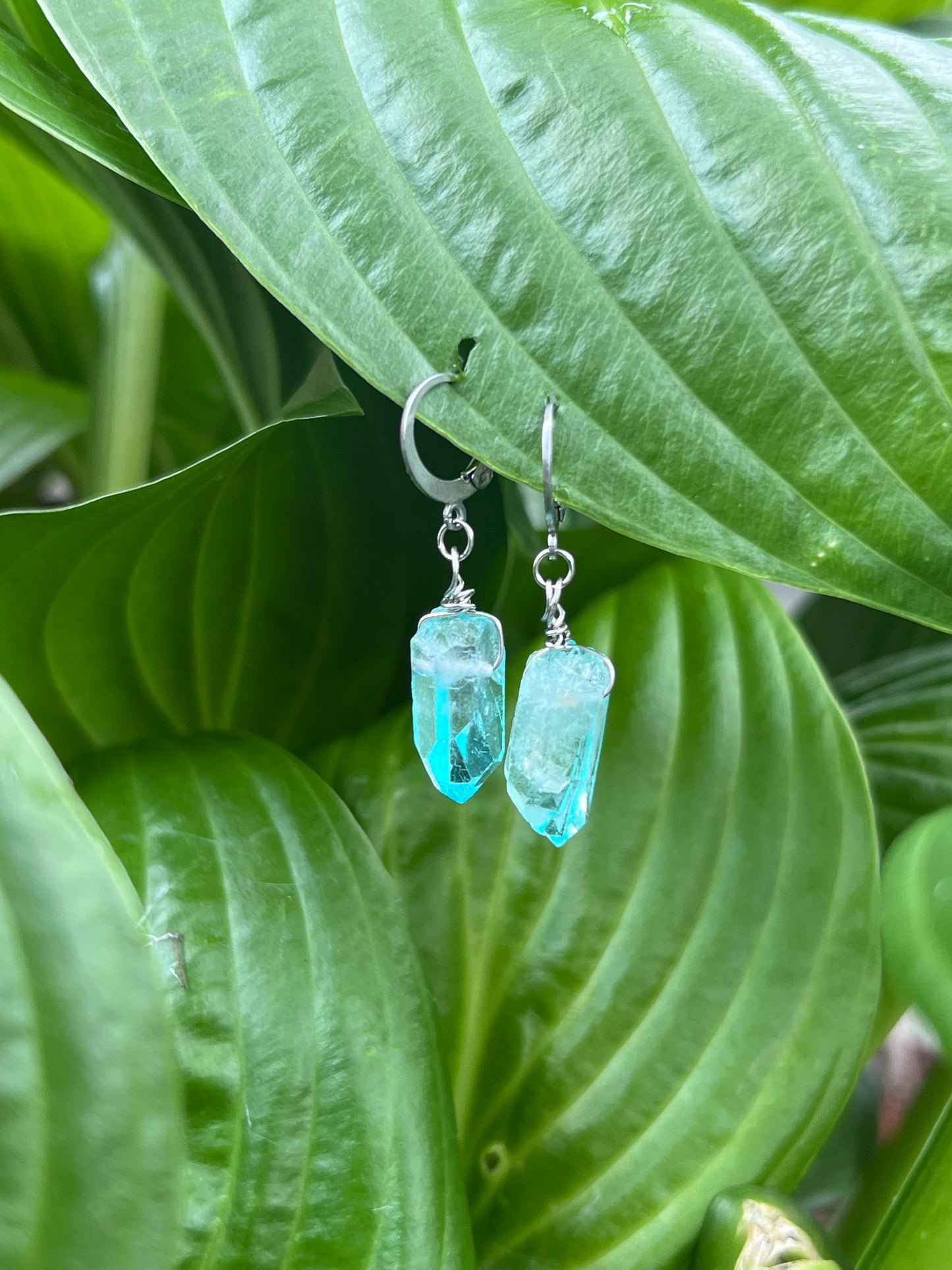 Sky Blue Aura Quartz Point Huggies 🌊
