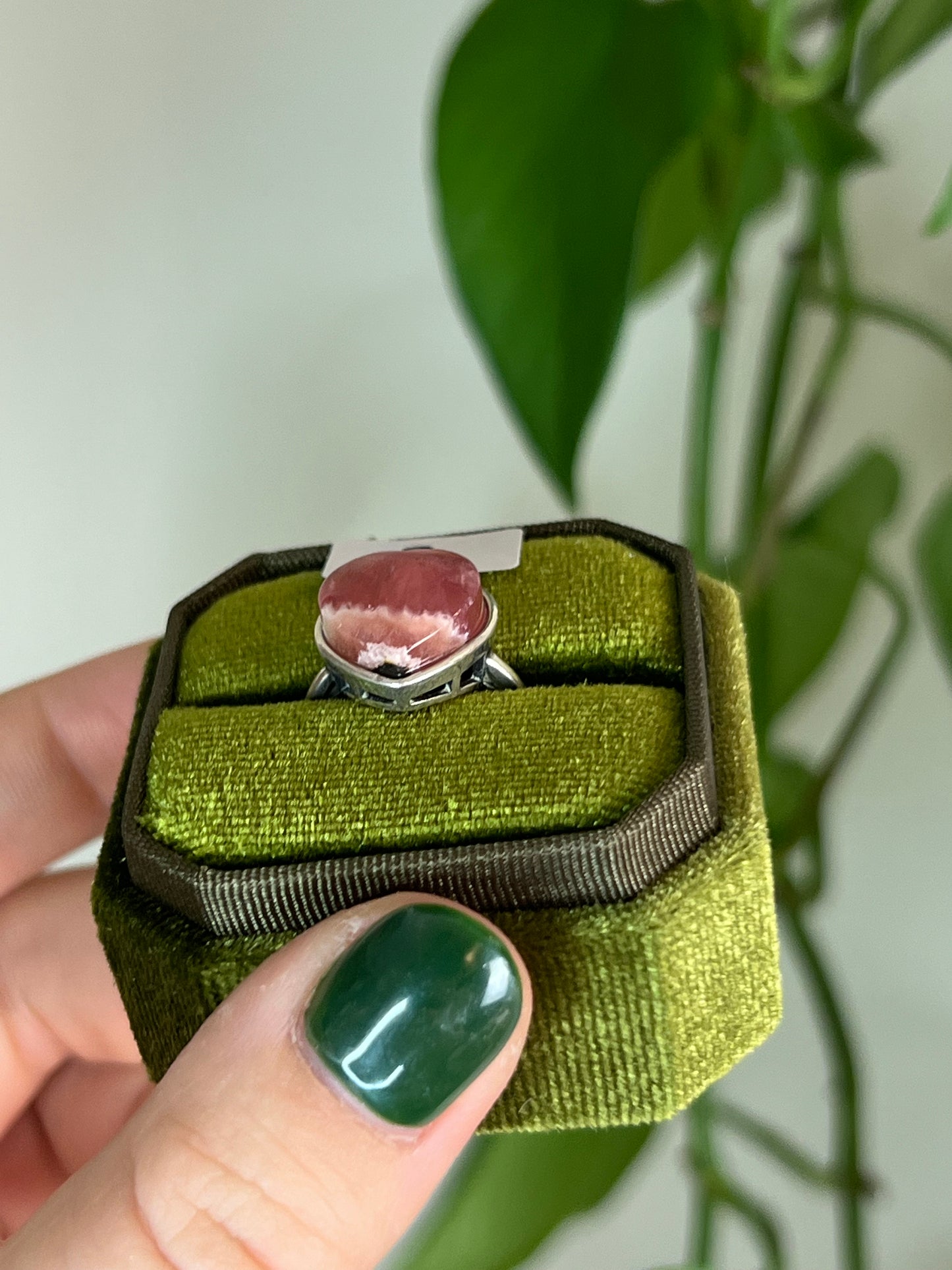 Rhodochrosite Heart Sterling Silver Ring B | Adjustable