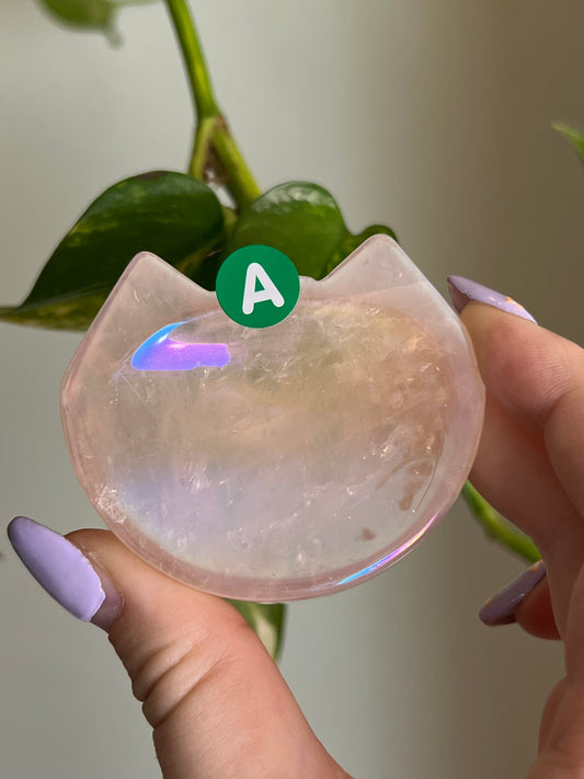 Rose Aura Quartz Cat Head Dish - A