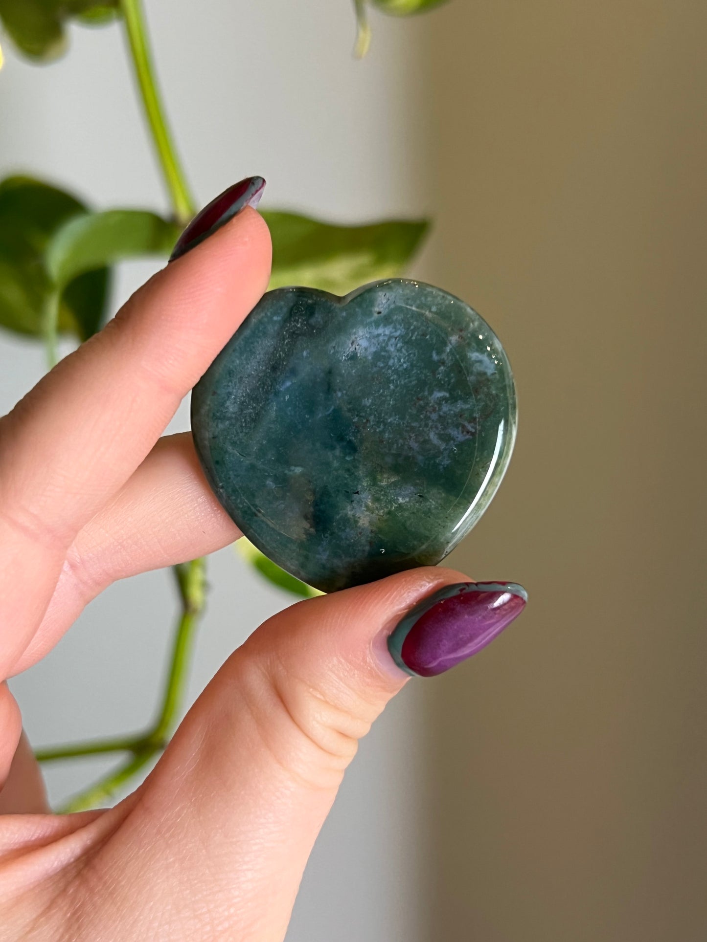 Moss Agate Heart Worry Stone