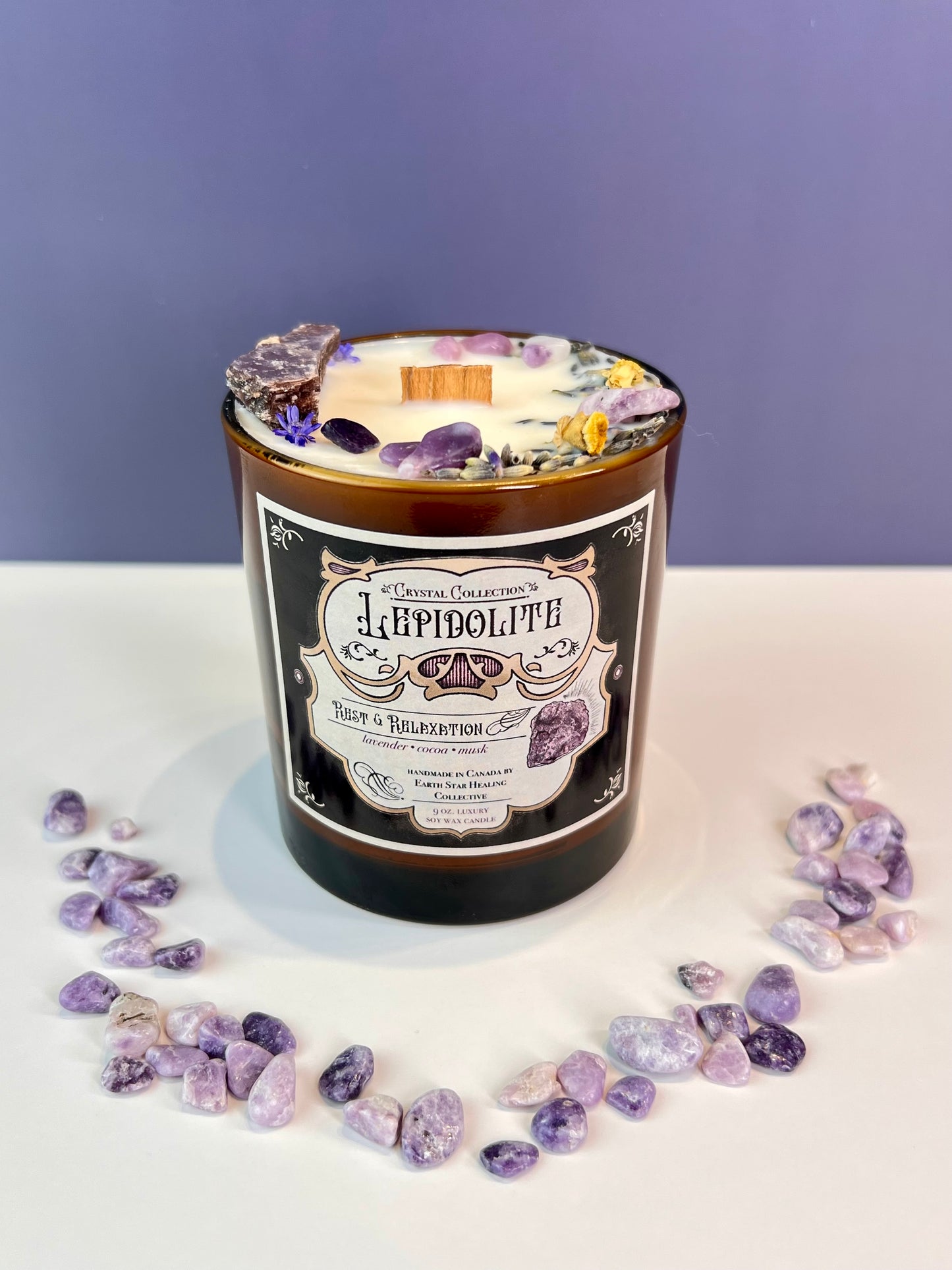 Lepidolite - Rest + Relaxation | Luxury Crystal Candle