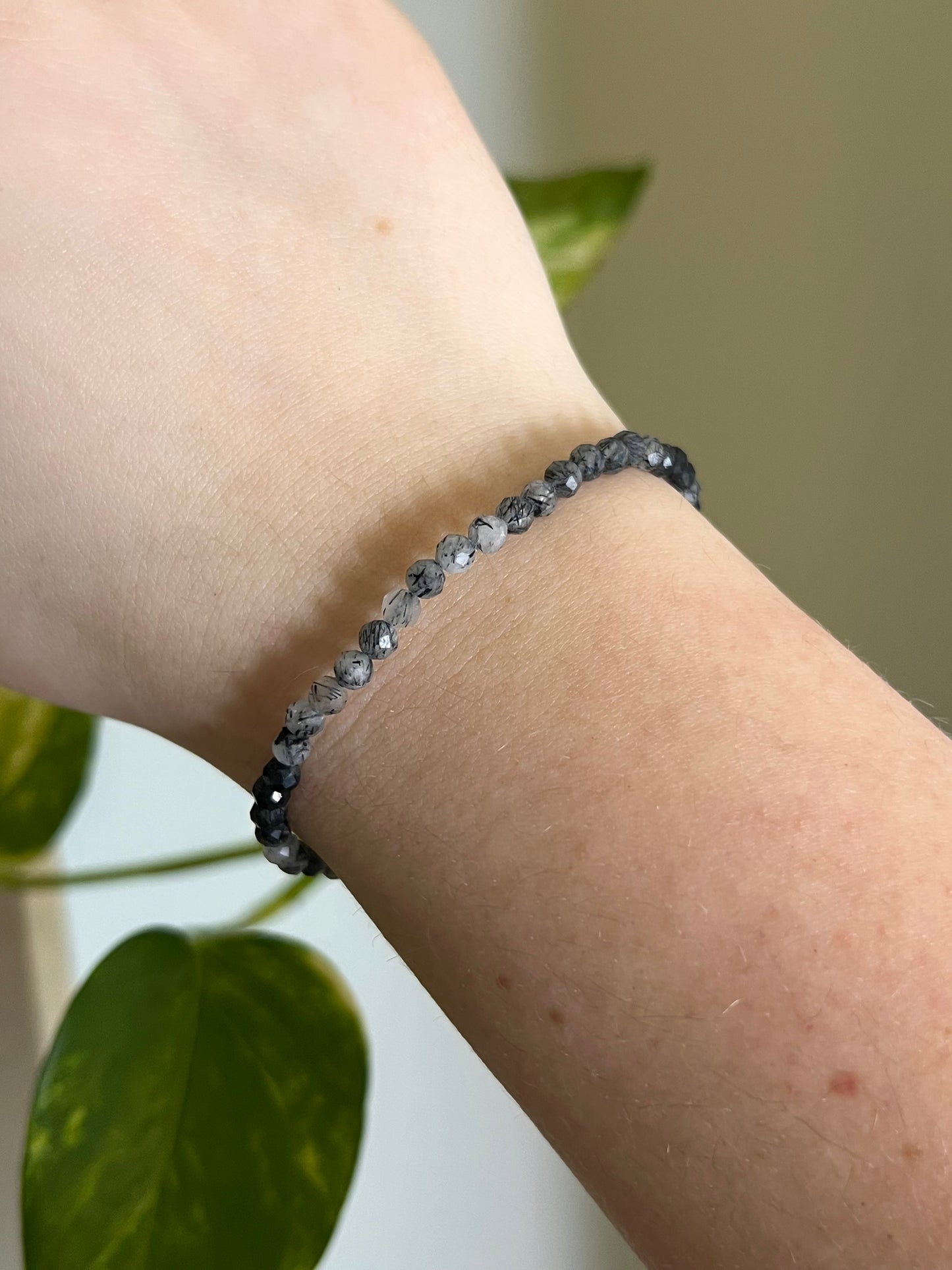 4mm Black Tourmaline in Quartz Faceted Bracelet