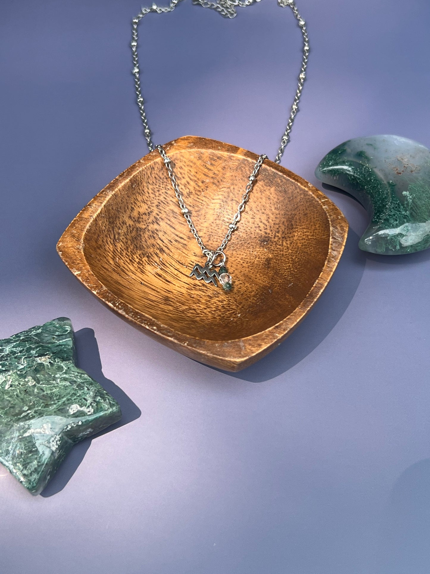 Aquarius - Zodiac Sign Gemstone Silver Necklace